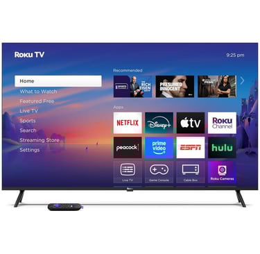 Roku Smart TV interface with streaming apps like Netflix and Disney Plus — affordable Full HD entert