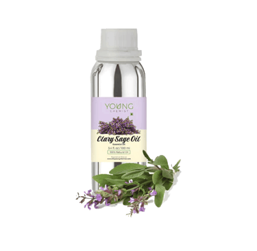 Clary Sage next to clear clary sage essential oil bottle