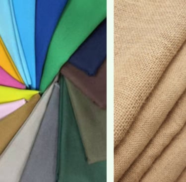 Various natural and eco-friendly fabrics like cotton and canvas for custom bags.