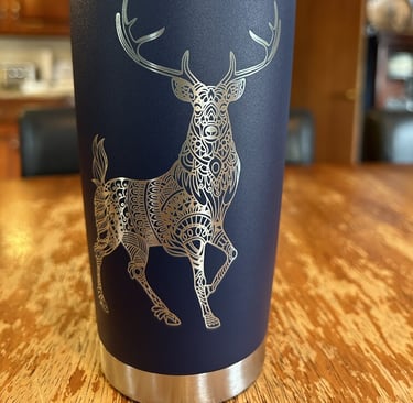 laser engraved drink tumbler with buck