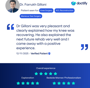 Authentic patient testimonial highlighting positive experience with Gillani Knee Clinic.