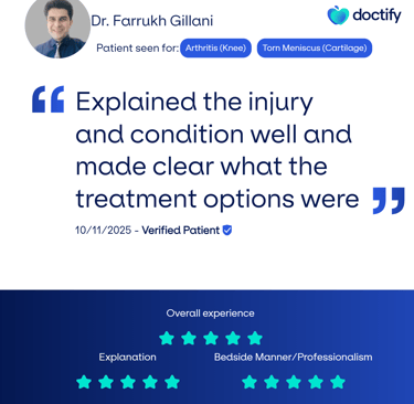 Patient review graphic showcasing satisfaction with Gillani Knee Clinic’s knee surgery outcomes .