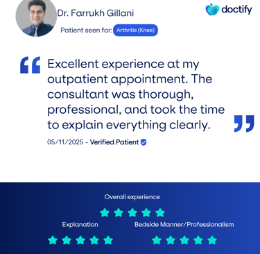 Visual of authentic patient review highlighting satisfaction with Gillani Knee Clinic in Inverness.