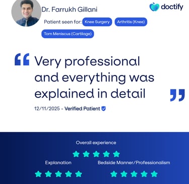 “Screenshot of a real patient review praising Gillani Knee Clinic’s expert knee surgery .