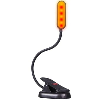 Amber and red clip-on book light for reading in bed without disrupting sleep