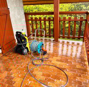 a hose cleanerer on a deck deck