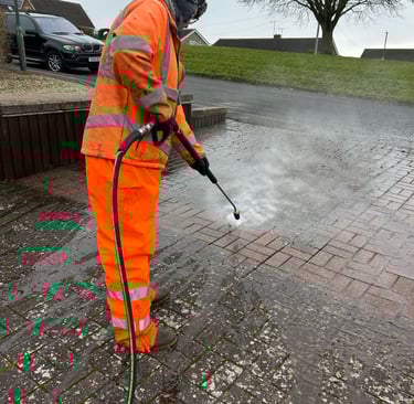 Pressure washing block paving driveway