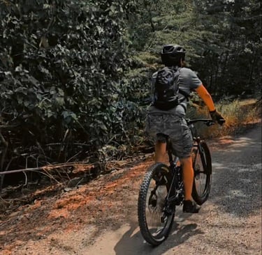 a man riding a eMTB down at Los Pozos