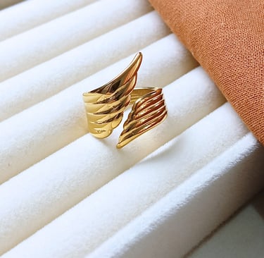 gold-plated angel wings ring