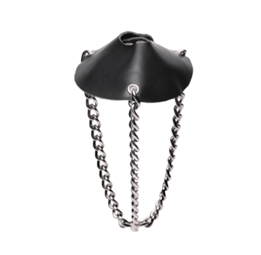 leather parachute ball stretcher with a leather top and chains hanging below