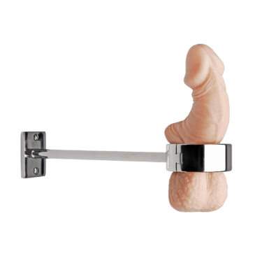 a chrome bondage device that binds the male penis to a fixed object
