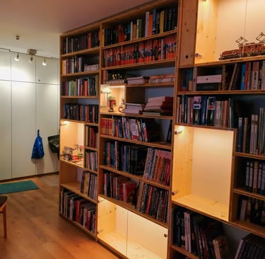 Modernes Regal mit Glastüren und LED-Beleuchtung – ideal für Bücher und Modellpräsentationen, fertig