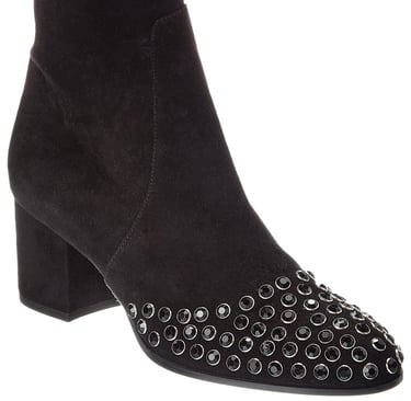 a woman's Alaia black suede ankle - high heeled boots