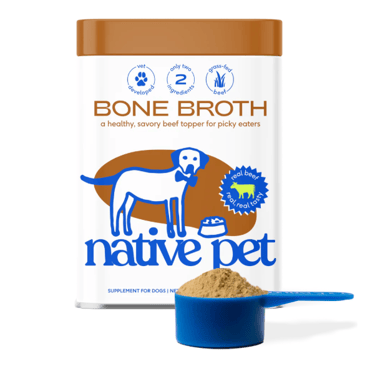 Native Pet Beef Bone Broth powder for dogs, grass-fed and non-toxic.
