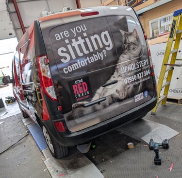 Back door printed wrap and sign writitng