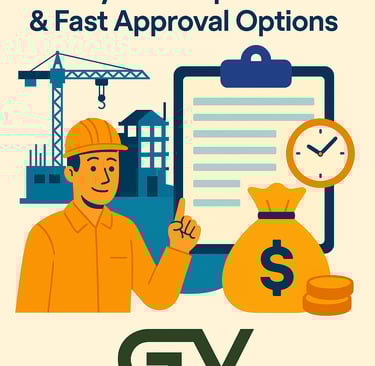a construction worker holding a bag of money and a bag of money