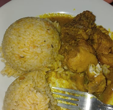 Jamaican curry chicken and white rice