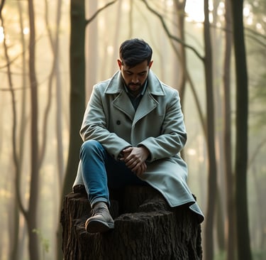homme sur tronc d'arbre