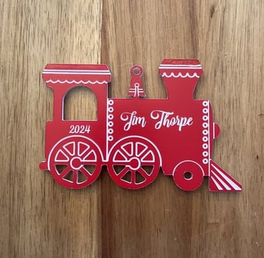 laser engraved acrylic steam locomotive ornament