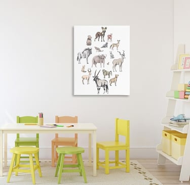 Kids Room with Animals Illustration Wall Art