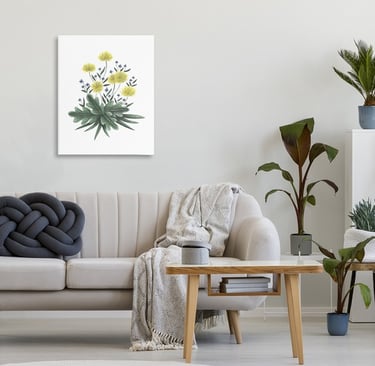 Living Room with Floral Wall Art