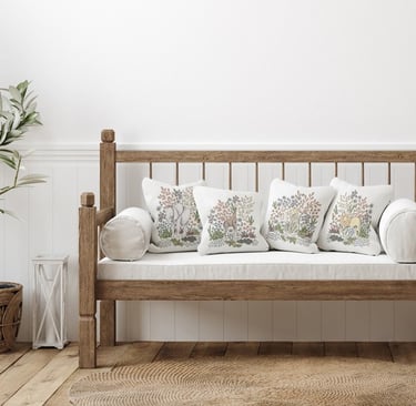 Living Room with Pillows featuring Animals Illustration on a Couch