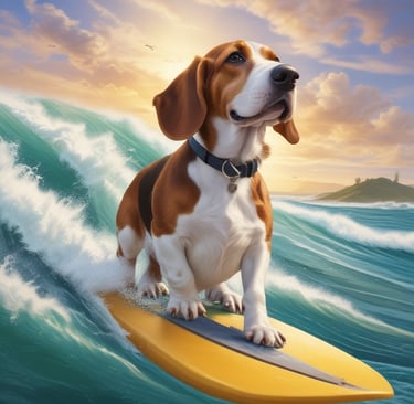 Ai generated image of dog surfing