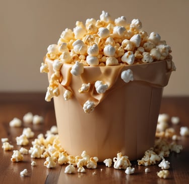 bucket of popcorn covered in toffee sauce