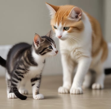 a black and white cat sitting on top of a blue chair