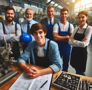 Apprentices working alongside professionals in various industries