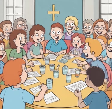 A diverse group of people discussing plans around a table with event materials spread out.