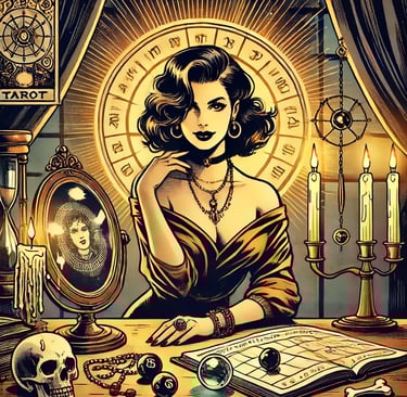 a woman in a dress and a skull headdress