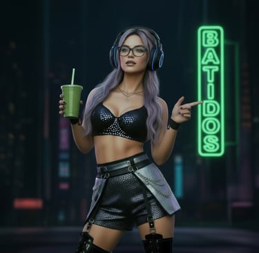 Chica con batido sano gamer