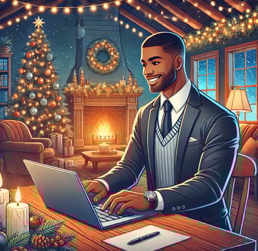 a man in a suit and tie is sitting at a table with a laptop