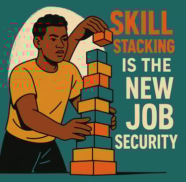 a man is stacking up a stack of blocks with a text that says skill
