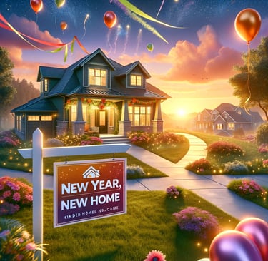 a house with balloons and balloons in the foreground