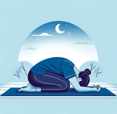 a person sitting on a mat with a clock