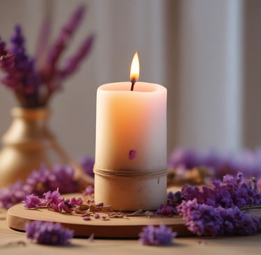 lighted candle on brown dried leaves