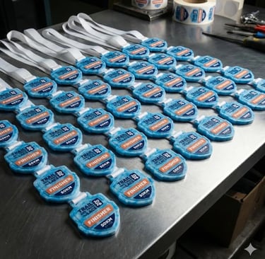 Médailles Finisher en préparation dans un atelier