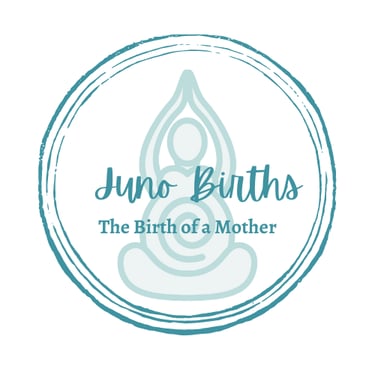 Logo of Juno Births - a woman in a yoga pose with a yoga mat