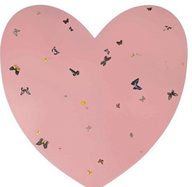 Damien Hirst Daddys Girl, Pink heart artwork with butterfly details for David Beckham.