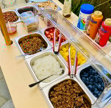 yogurt parfait topping on a bar cart