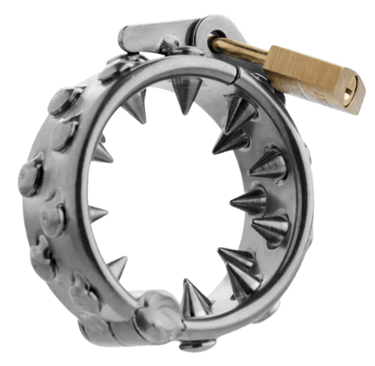 steel spiked ring with lock for fetish cbt cock and ball torture
