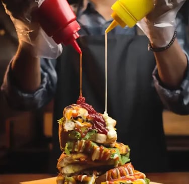Pouring Ketchup and mayonnaise from bottles