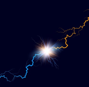 A blue and orange lightning bolt with GigaVolt logo