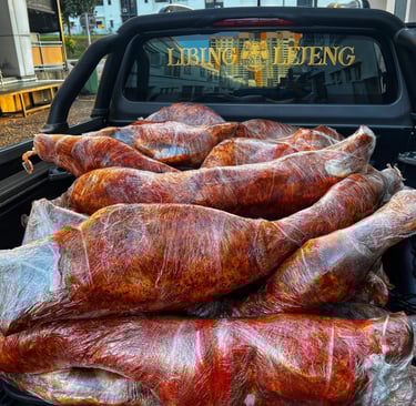 a truck with a truck bed full of meat
