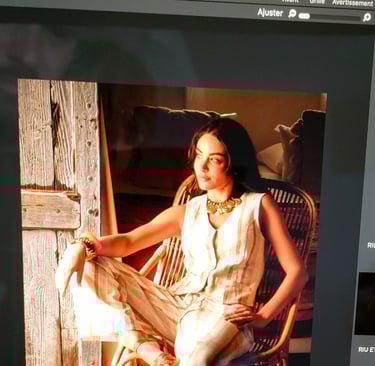 des essais de mise en page de photo de mode avec la modèle