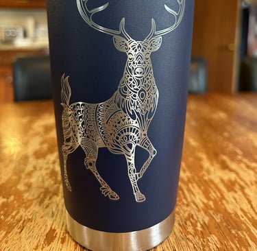 laser engraved drink tumbler with buck