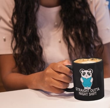 women holding night shift nurse panda mug