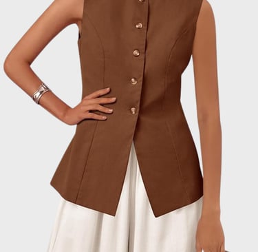 KIRUNDO Blazer Vest for Women Trendy 2025 Dressy Business Casual Summer Button Down Sleeveless Work